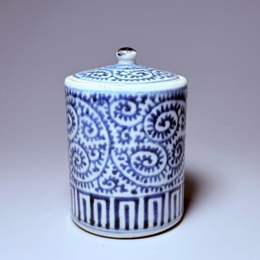 古伊万里 極上品 染付蛸唐草文様火入れ 灰入れ 江戸期 骨董 古