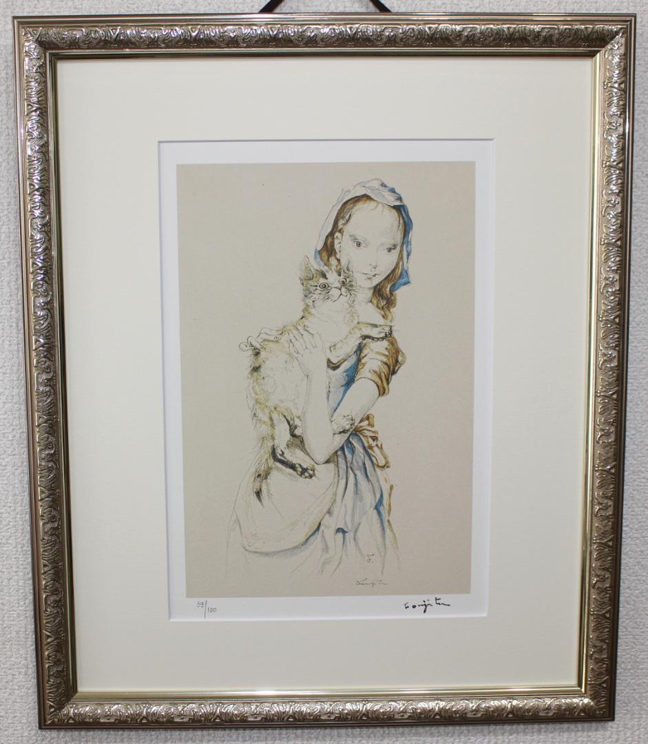 藤田嗣治 エスタンプリトグラフ「猫を抱く少女」 39/100 - メルカリ