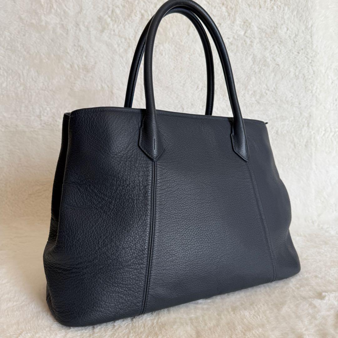 【美品】　バーニーズニューヨーク　オールレザー　トートバッグ　ネイビー　A4