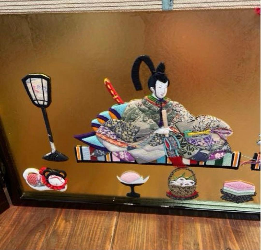 美品　押絵びな　江戸ちりめん　三枚屏風　お雛様　ひな祭り