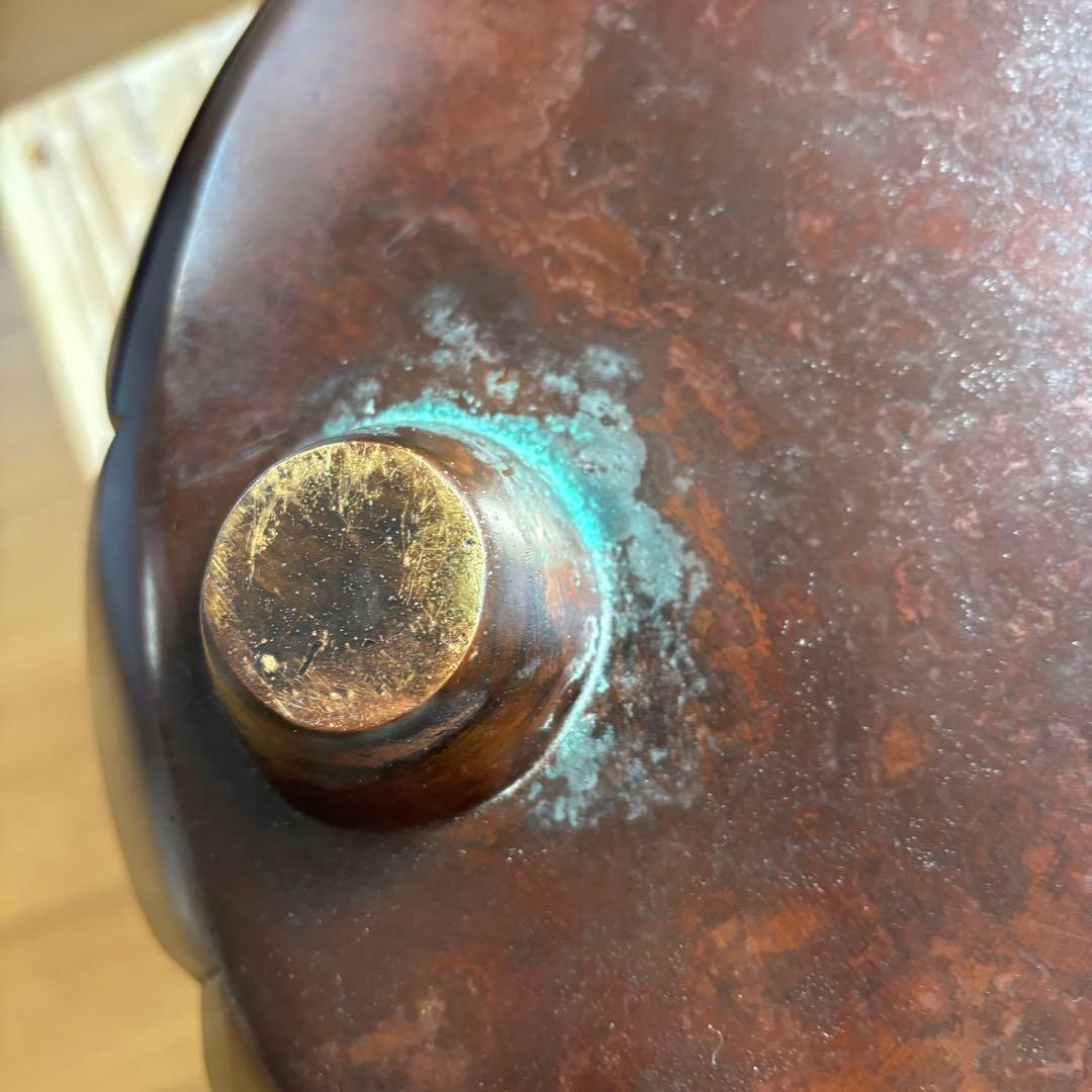 斑紫銅製 阿古陀形三足風櫨 瓶掛 面取風炉 天下