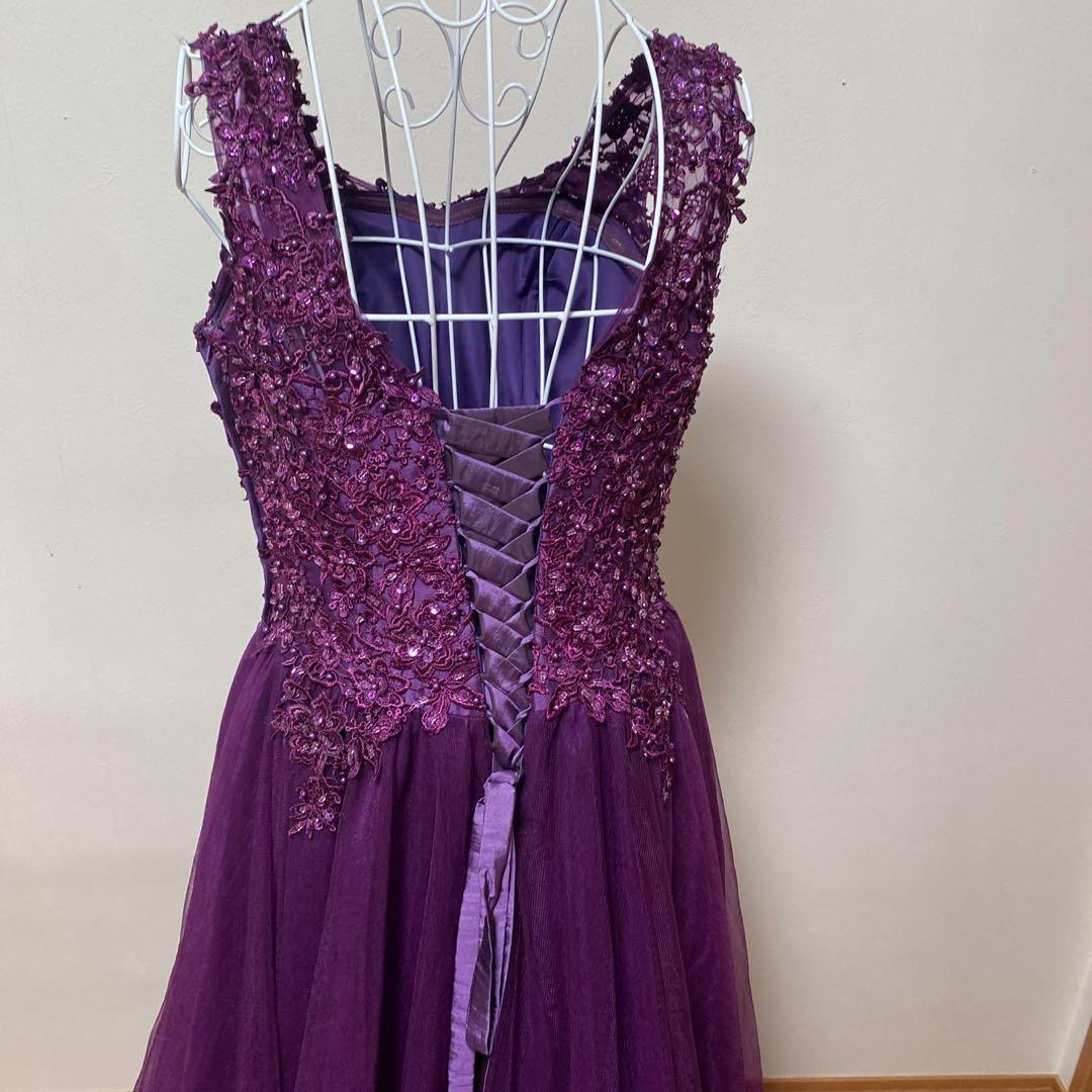 週末お値下げ！パープル ビーズ刺繍 ロングドレス