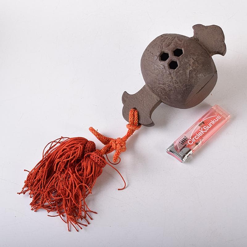 時代金工　古鉄　山水刻　小槌　香炉　共箱　V　R8204