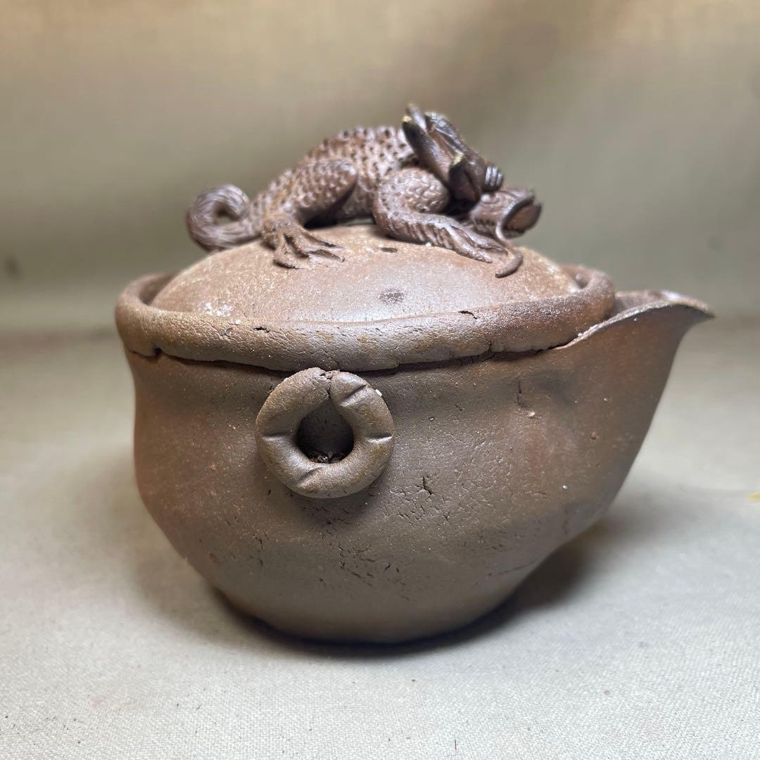 古い備前焼 備前龍宝瓶 手造り宝瓶 煎茶道具 茶器