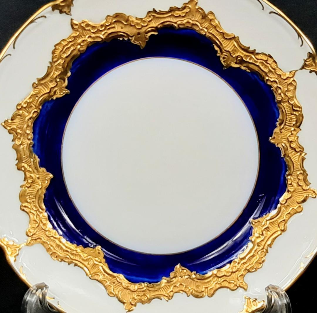 24金マイセングランツゴールドBフォーム紺カップ＆ソーサ＆プレート美品1級品 ヘ