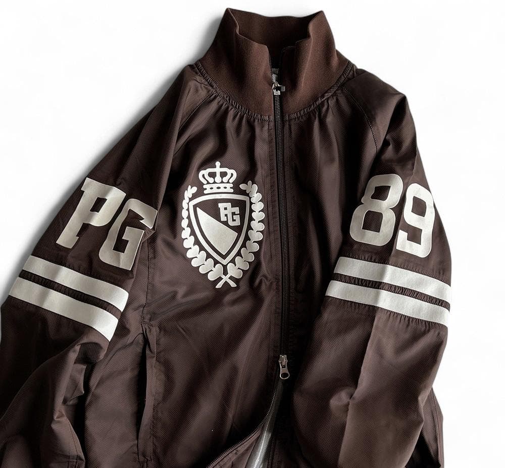 美品パーリーゲイツ 蓄熱フィルム裏地 ダブルジップスニードジャケット濃茶