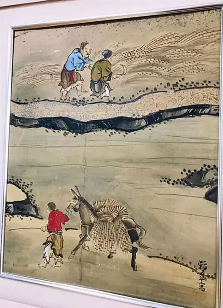 黒田稲皐『農耕図』日本画 和紙 まくり 原画 約10号 真作保証