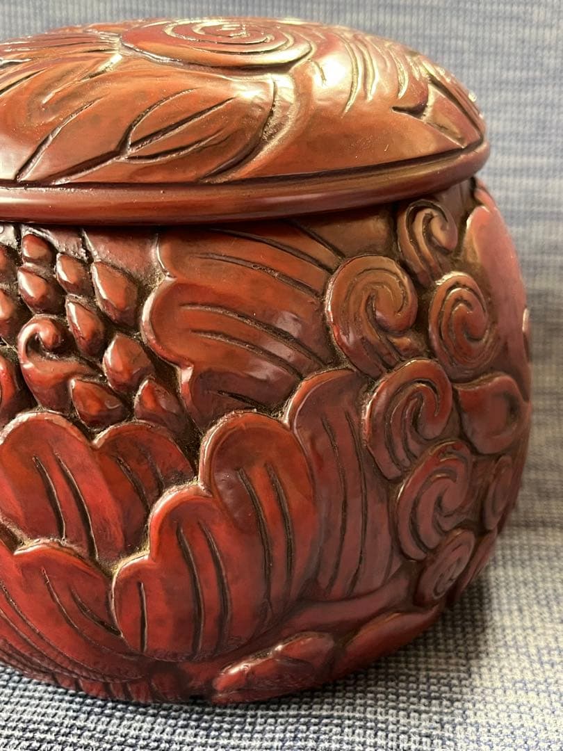 ハンドメイド　碁器　獅子牡丹　鎌倉彫　木星　漆塗り