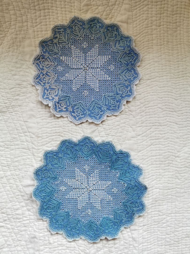 アンティークイタリア ブラットレース刺繍マット 森林の女神と鹿 狩り