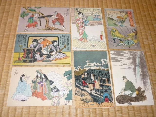 明治後期から大正◇浮世絵柄、花柄、風景他 絵葉書計19枚(エンボス加工