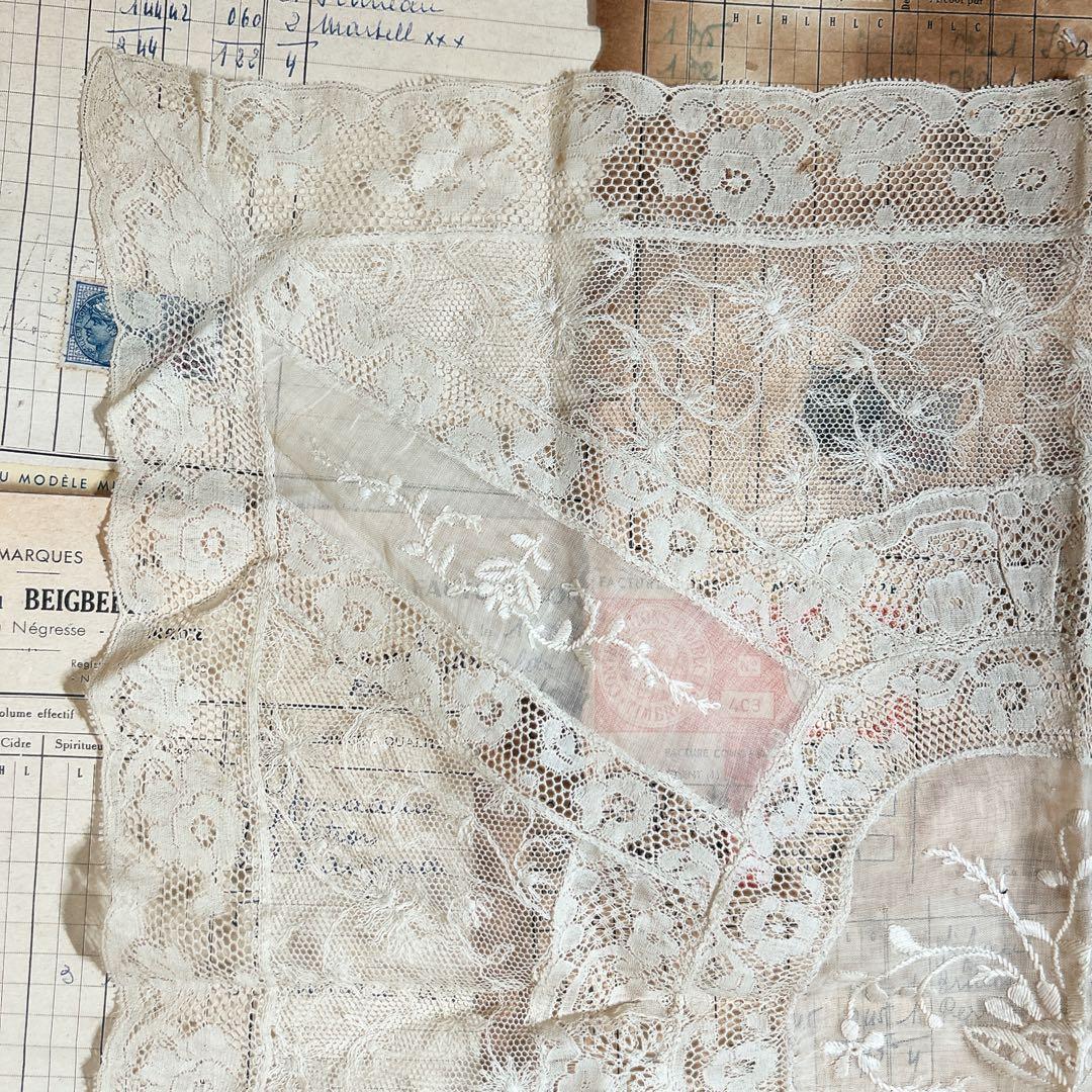 フランス アンティーク ノルマンディー レース ドイリー 正方形 E2481