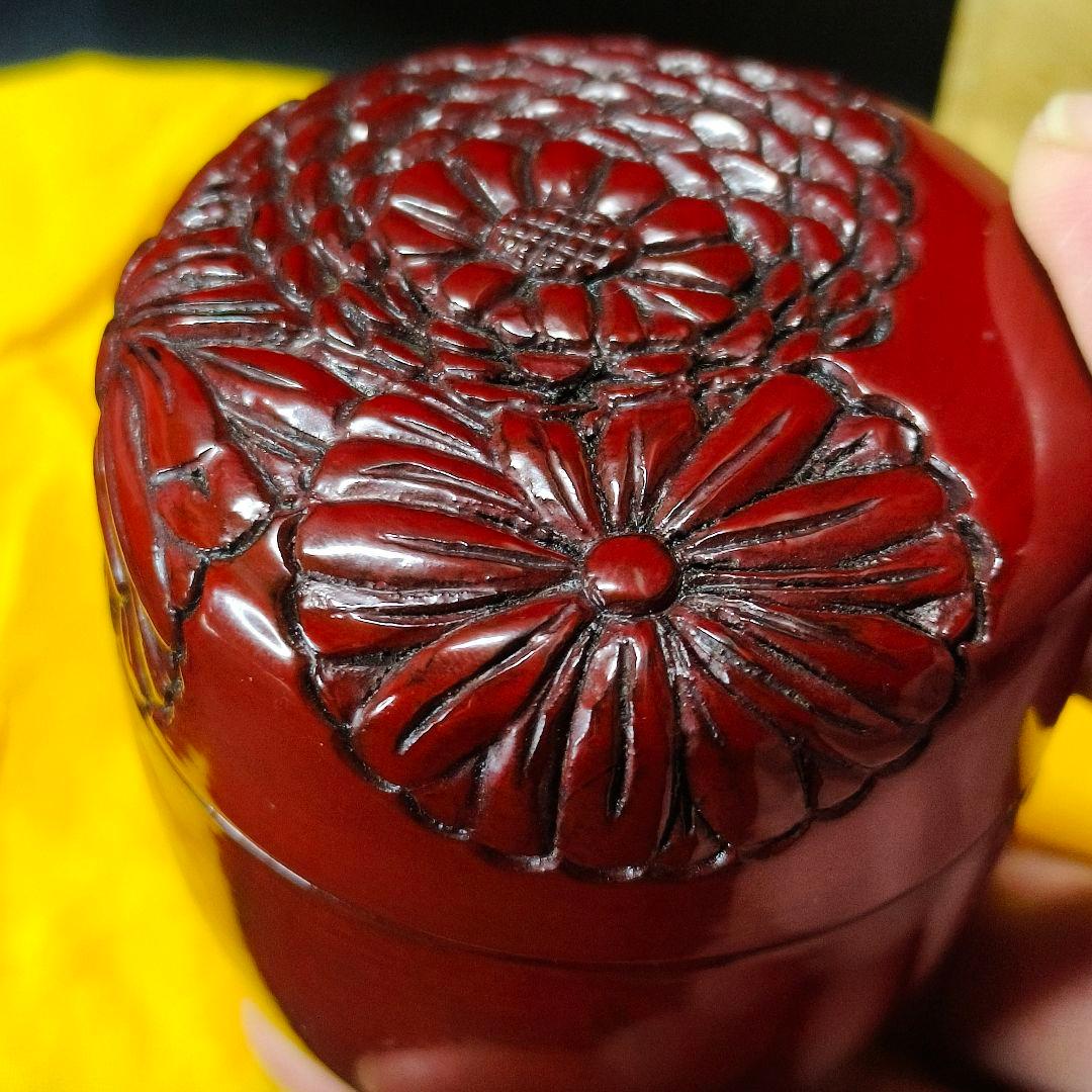 茶道具 棗 鎌倉彫 木製漆器 作家物 在銘 手彫り 旧家蔵出骨董 時代物美