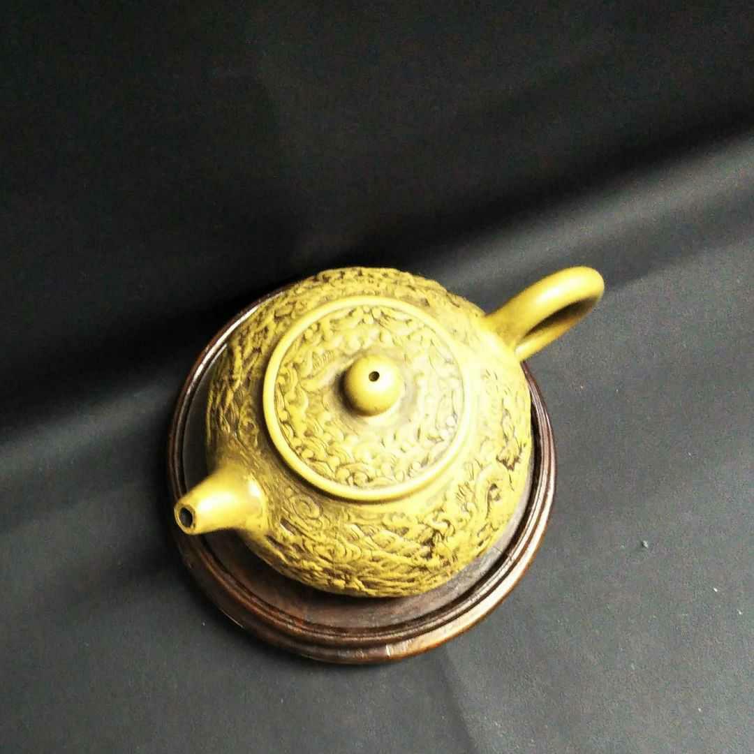 ※中国古美術/朱泥紫砂龍怒濤紋茶壺/大周陶藝工作室栄誉出品作品