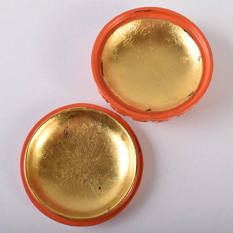 茶道具　鎌倉彫　内金塗　剔紅　堆朱　屈輪香合　在銘　共布　共箱　V　R8209