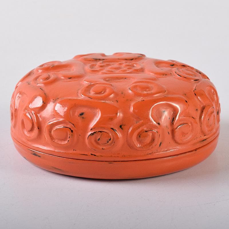 茶道具　鎌倉彫　内金塗　剔紅　堆朱　屈輪香合　在銘　共布　共箱　V　R8209