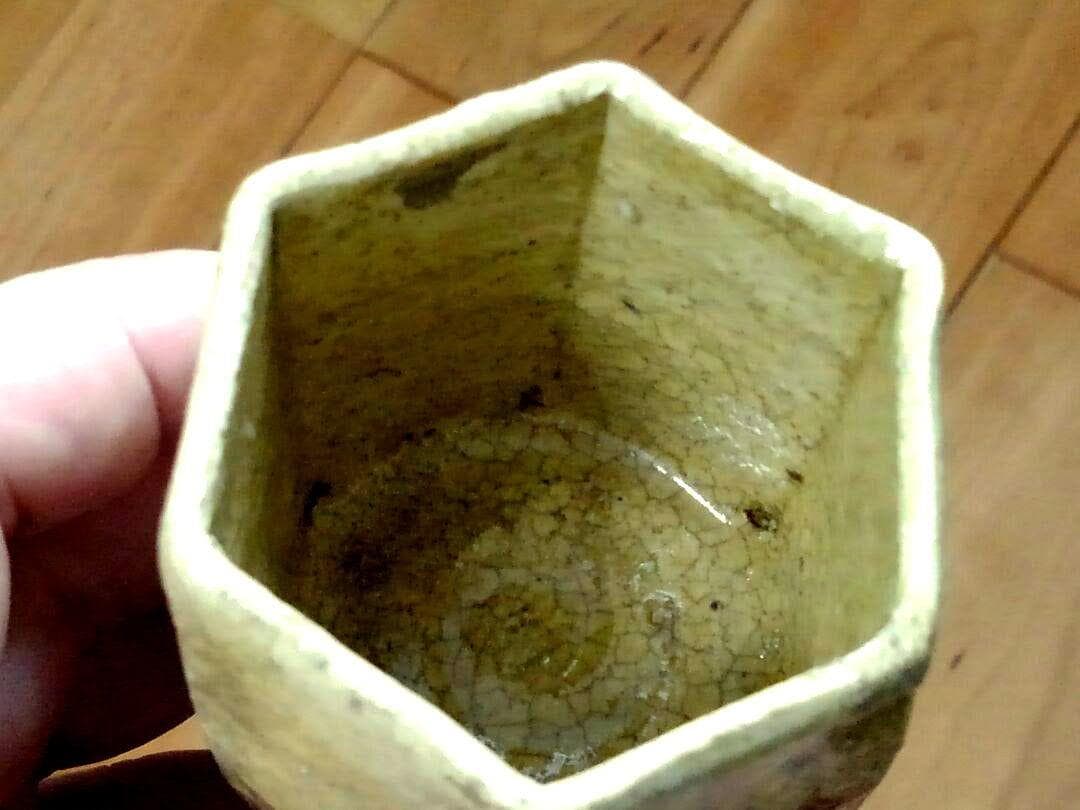 ♥美濃焼 黄瀬戸 六角盃 桐箱付き ぐい飲み ぐい吞み 骨董品