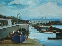 檜山健三「小船の湖」M20号油彩,東京芸大小磯教室,茨城の物故大家