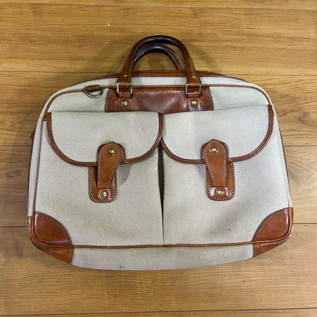 万双 ブリーフケース キャンバス×レザー 2室 廃盤 希少 ビジネスバッグ