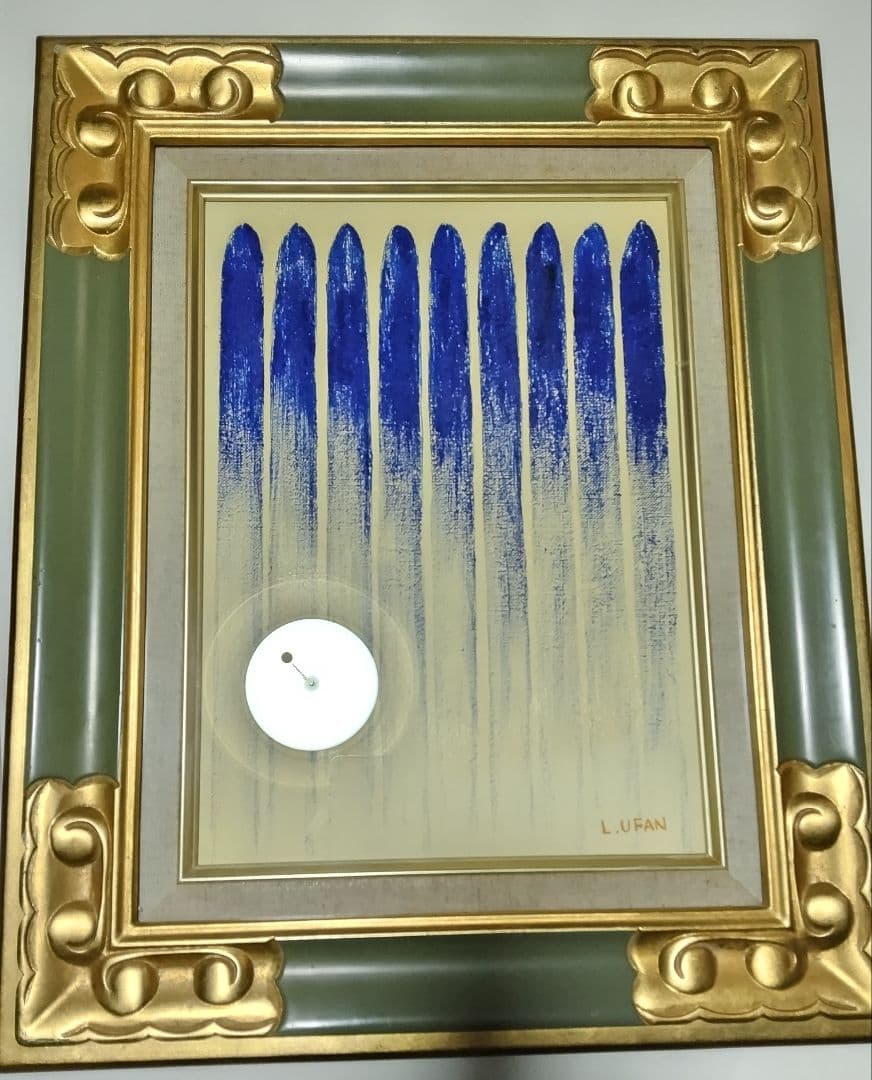 絵画、油彩4号、岩彩リー・ウーハンFrom.line高級額縁、肉筆、難波田龍起。