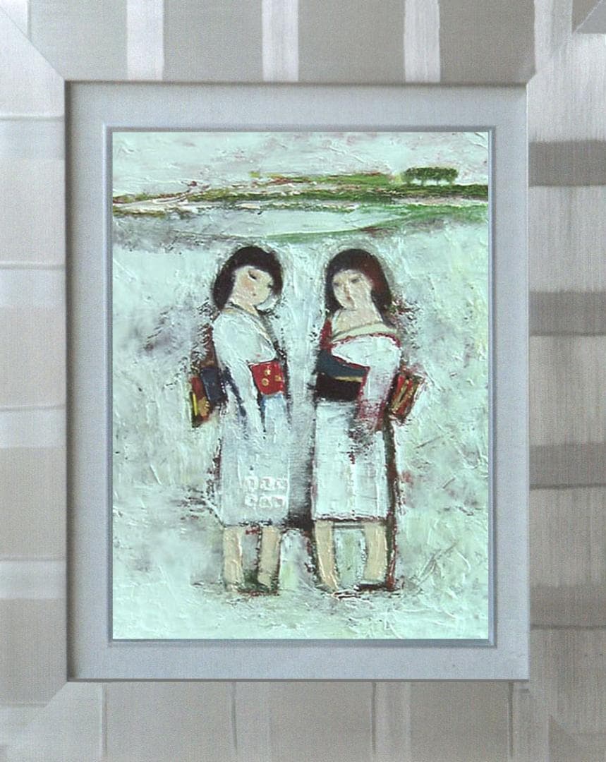 油絵 菅家令子 絵 絵画 インテリア uF6-071402 人物 雪国の女の子