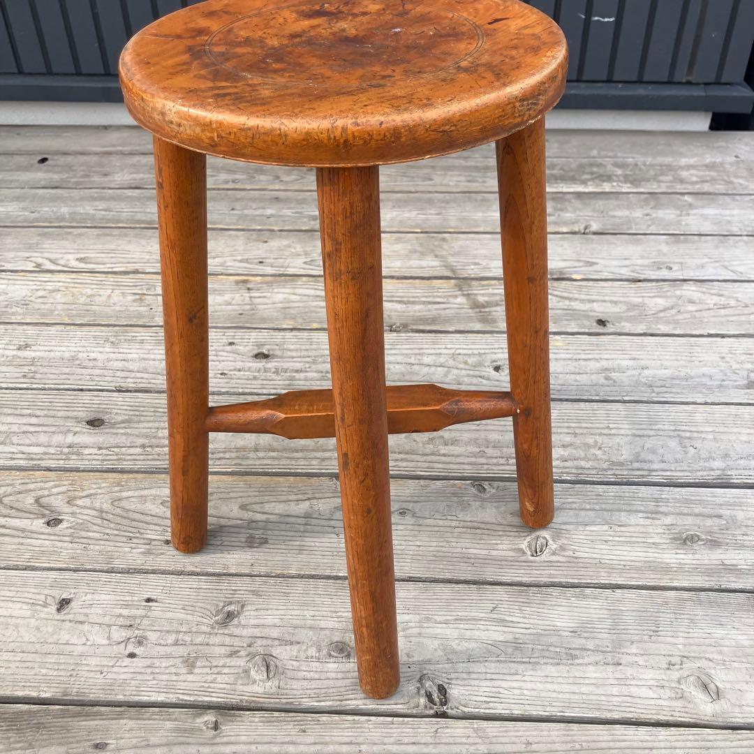 昭和レトロ 古道具 無垢材 丸椅子 スツール 木製椅子 古家具 花台 腰掛け
