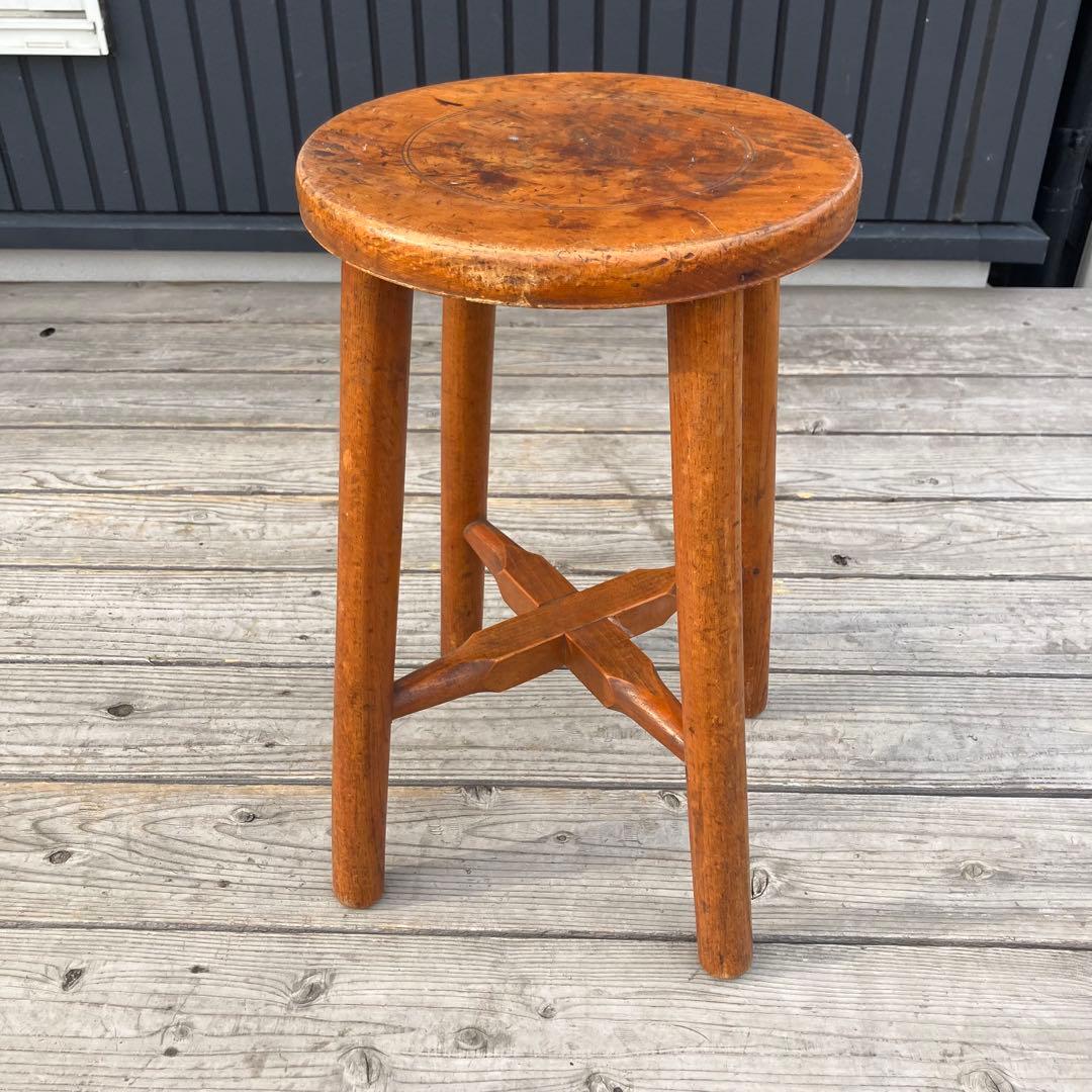 昭和レトロ 古道具 無垢材 丸椅子 スツール 木製椅子 古家具 花台 腰掛け