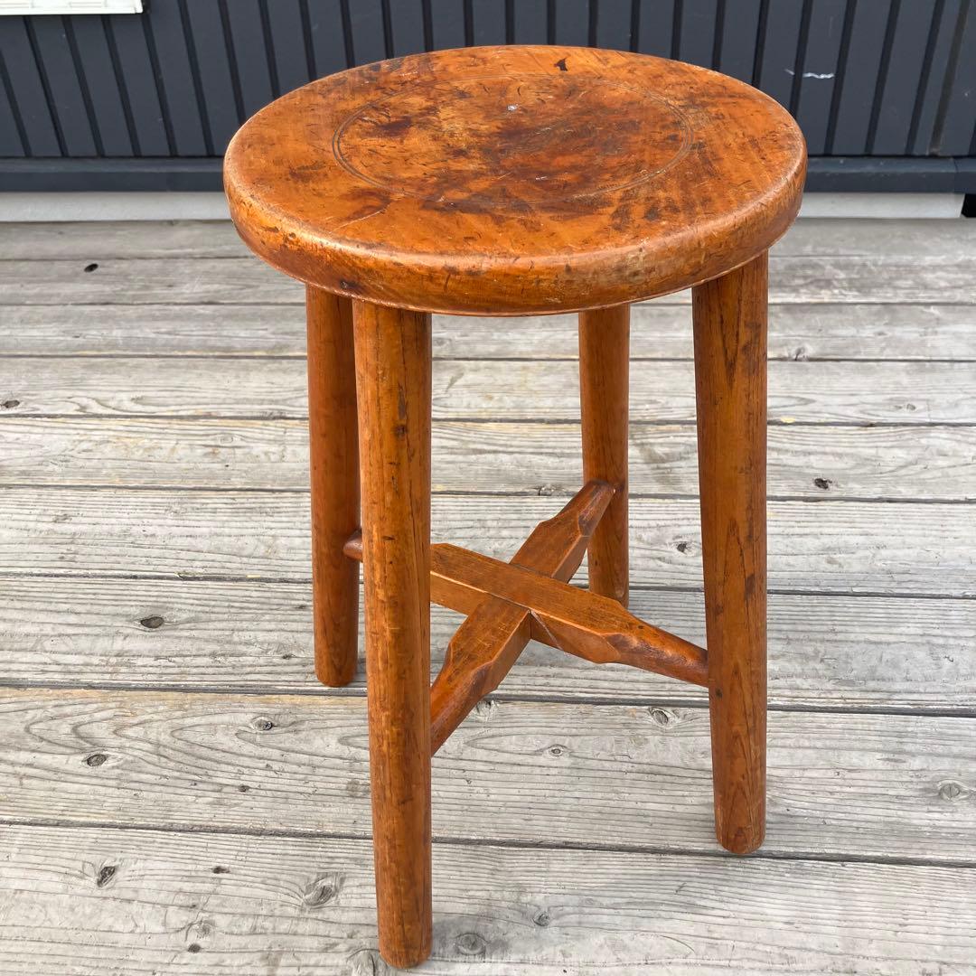 昭和レトロ 古道具 無垢材 丸椅子 スツール 木製椅子 古家具 花台 腰掛け