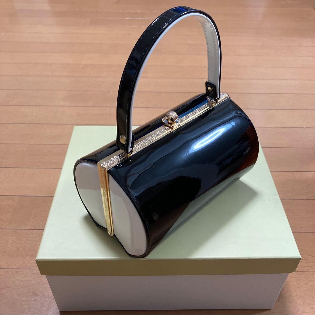 草履 バック セット 成人式 厚底 エナメル 黒×白