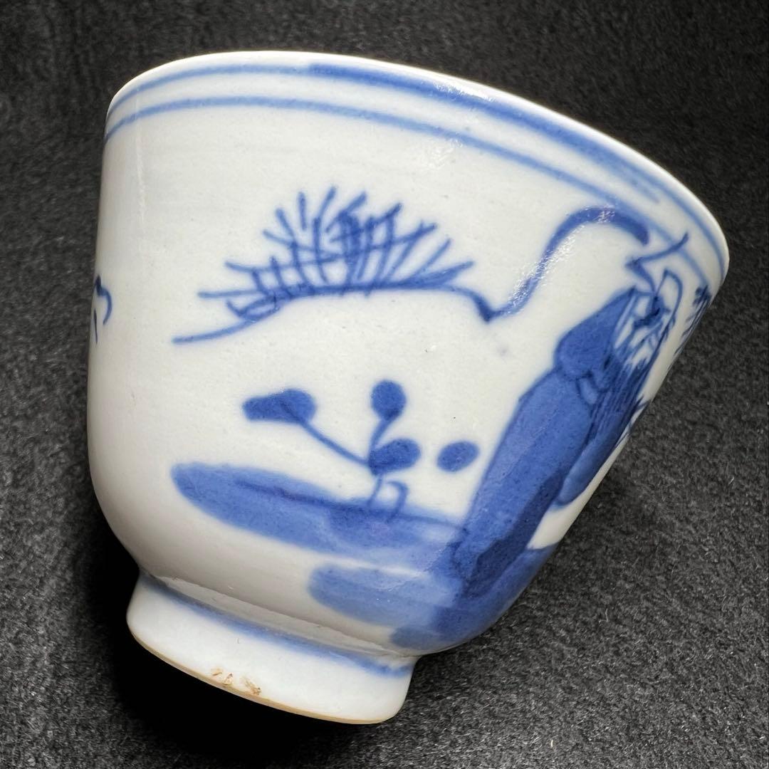 中国清時代 青花人物画煎茶碗5客 口径約7㎝ 東Y8-0205☆2Fトヒカ