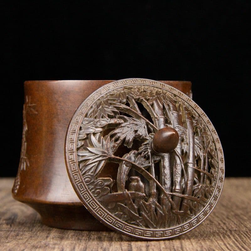 パンダ文竹薫香炉 香道具　蓋置 工芸品 美術品 置物