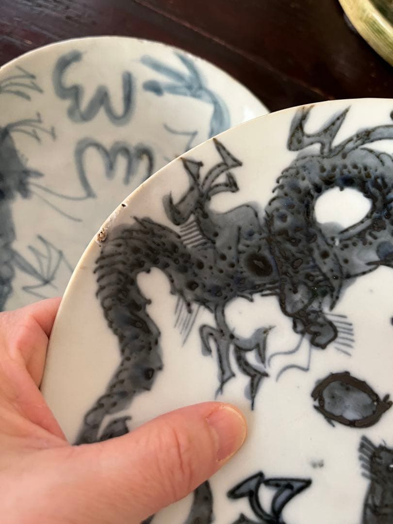 中国骨董 明代 青花 染付 龍紋皿 ショウ州 呉州染付 スワトウ