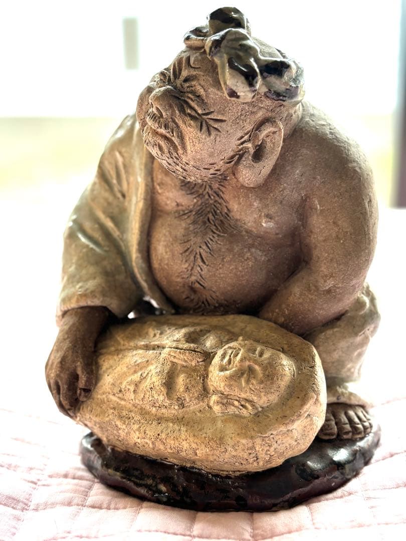 増田重幸作 陶器製人物像 「南無三宝」 木箱付き