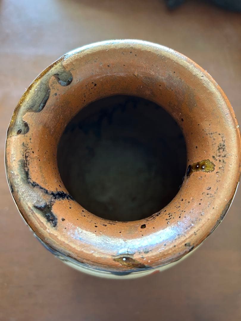 壺屋焼 小橋川清正氏 壺 赤絵 双魚 花瓶 ☆レア