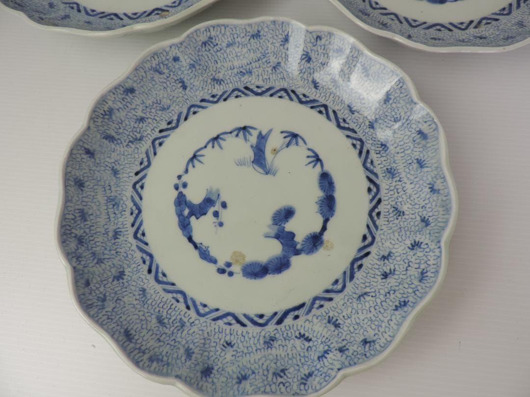 古伊万里　花みじん七寸皿　３枚　江戸時代