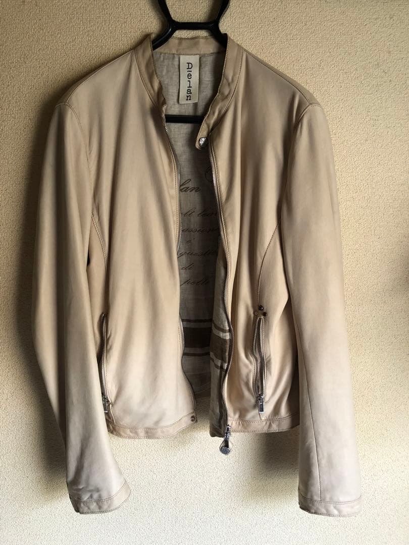 Delan デラン　イタリア製　レザージャケット　サイズ48 ベージュ 美品 Delan デラン イタリア製 レザージャケット サイズ48 ベージュ