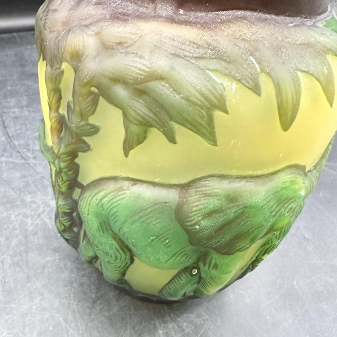 エミールガレ特大群像紋花器花瓶技法スフレ被せガラス 高さ20