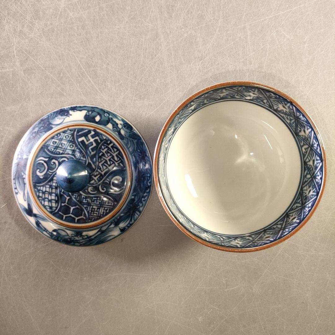 A1147-3/京焼・清水焼/加藤利昌 造/染付祥瑞花鳥文蓋付茶碗5客/共箱