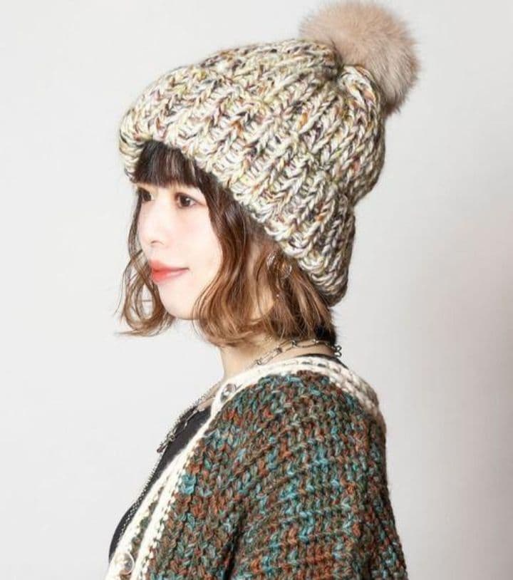 カシラ CA4LA ニット帽 フォックスファー ポンポン ボンボン ミックス