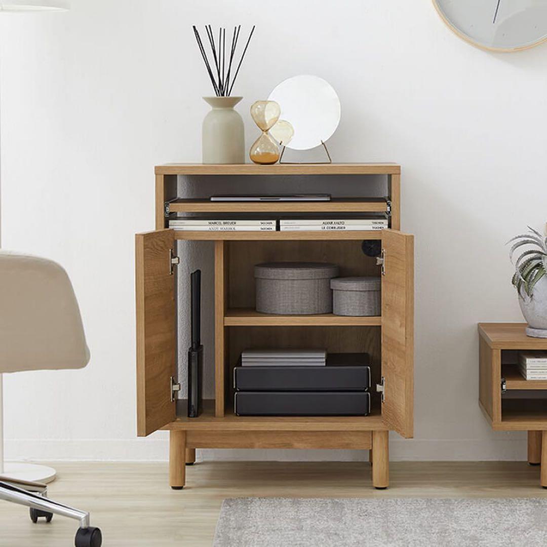 極美品 LOWYA パソコンデスク 収納付き 日本製