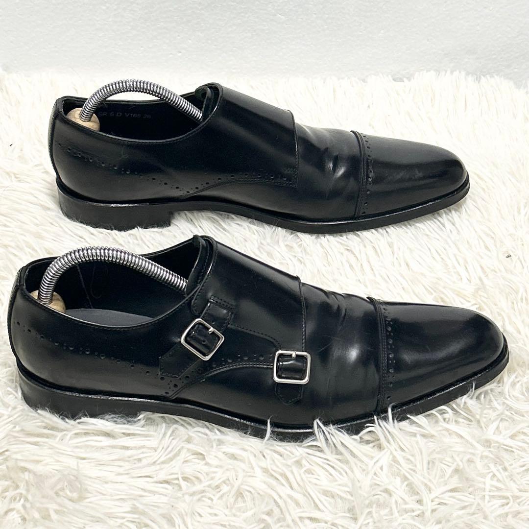 ✨美品✨REGALリーガル ダブルモンク ガラスレザー V165ブラック 26㎝