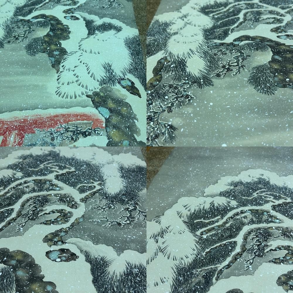 掛軸 雪景 耕雲 木箱付き 山田耕雲 風景画 鳥獣画 季節掛け 小鳥 鳥居 神社