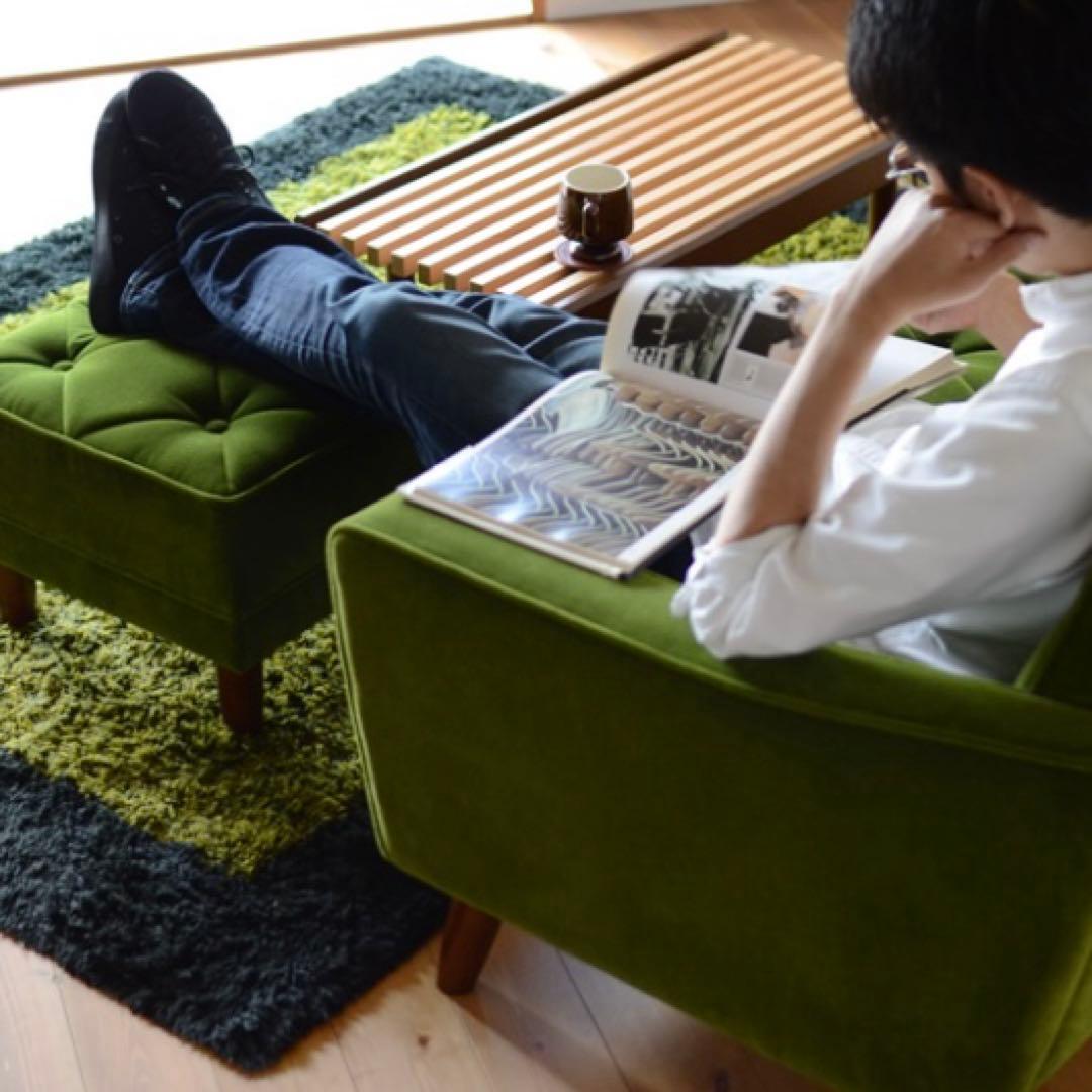 ✨美品✨カリモク60 モケットグリーン オットマン ウォールナット