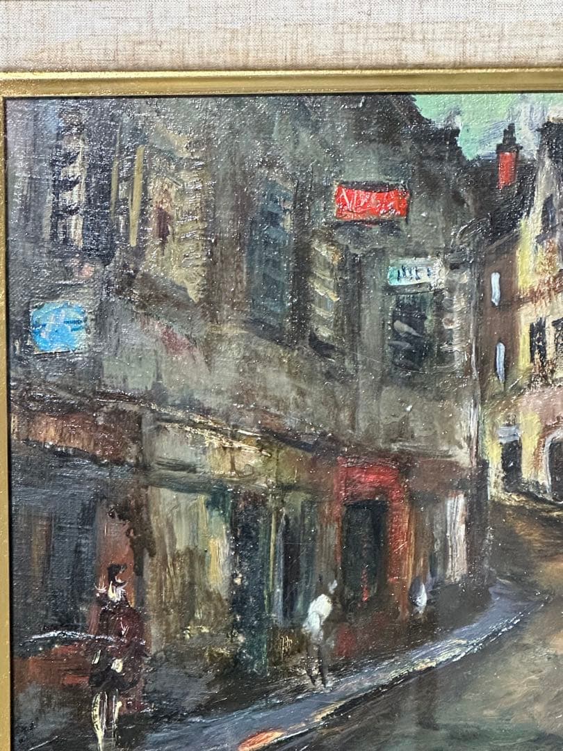 有名作家作品の気がします外国街の街風景 油彩画 豪華デザイン額縁絵画