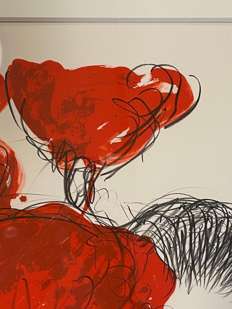 真作」天野喜孝「朱夏花－あかいはな－」額装 版画 32/100 直筆サイン入り