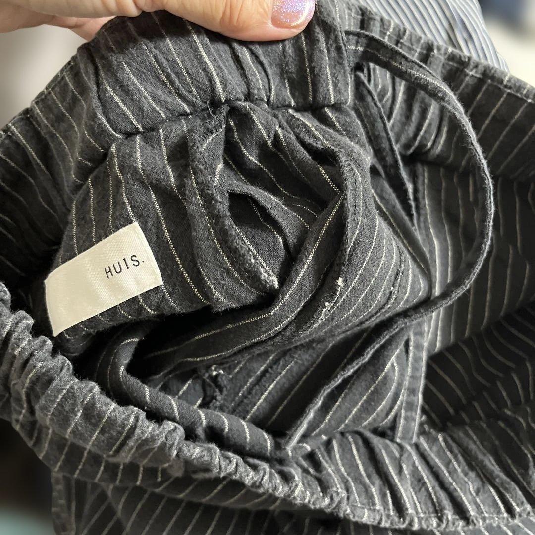 HUIS 遠州織物 スカートパンツ505 ブラックストライプ ワイド ガウチョ