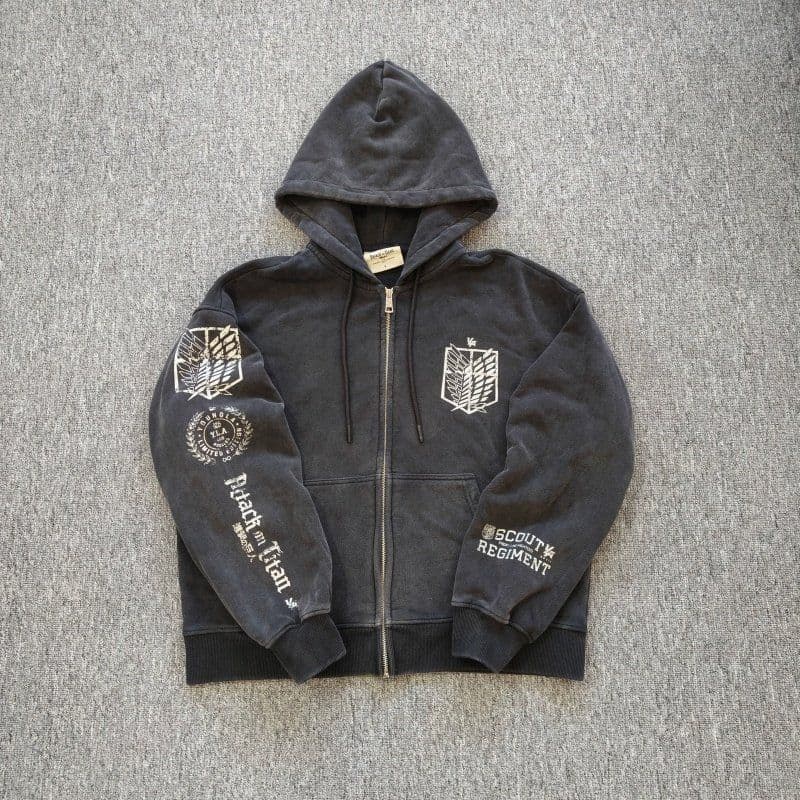 ヤングエルエー x 進撃の巨人 調査兵団 ジップアップ ブラック パーカー XL