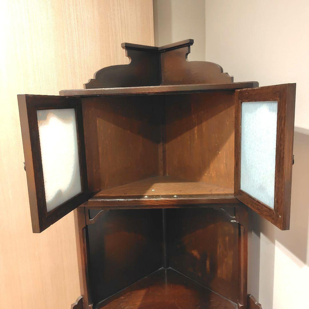 アンティーク 木製コーナーキャビネット ガラス扉付き