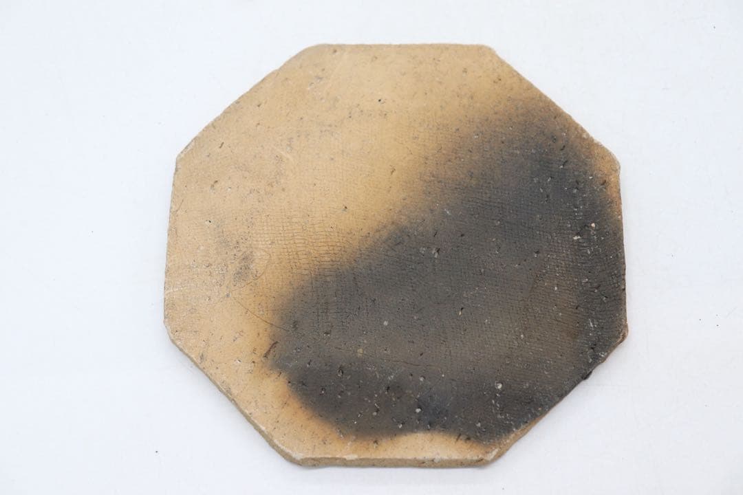 坂田甚内作　黒灰陶波紋六角皿3点　送料込み250607