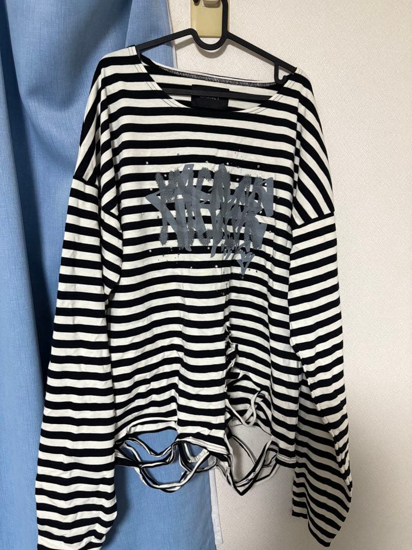 GRANCY 総柄ラインストーングラフィックロンT グランシー ボーダー L