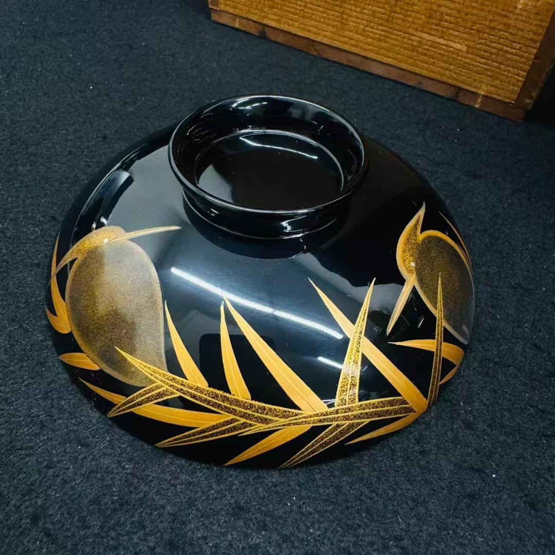 希有　美品　輪島塗　木製漆器 鷺蒔絵 吸物椀 十客12cm お正月